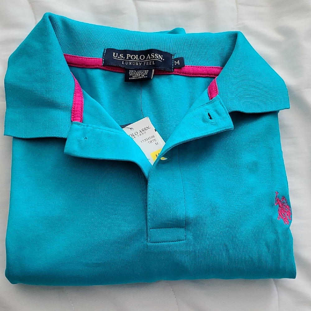 U.S. Polo Assn. Teal Polo Shirt with Pink Accents